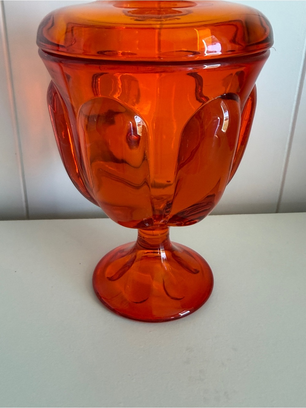 Vintage Viking Glass Epic Six Petal Covered Candy Dish Persimmon Orange UV Glow - Picture 4 of 9